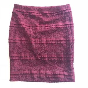 Burgundy lace pencil skirt